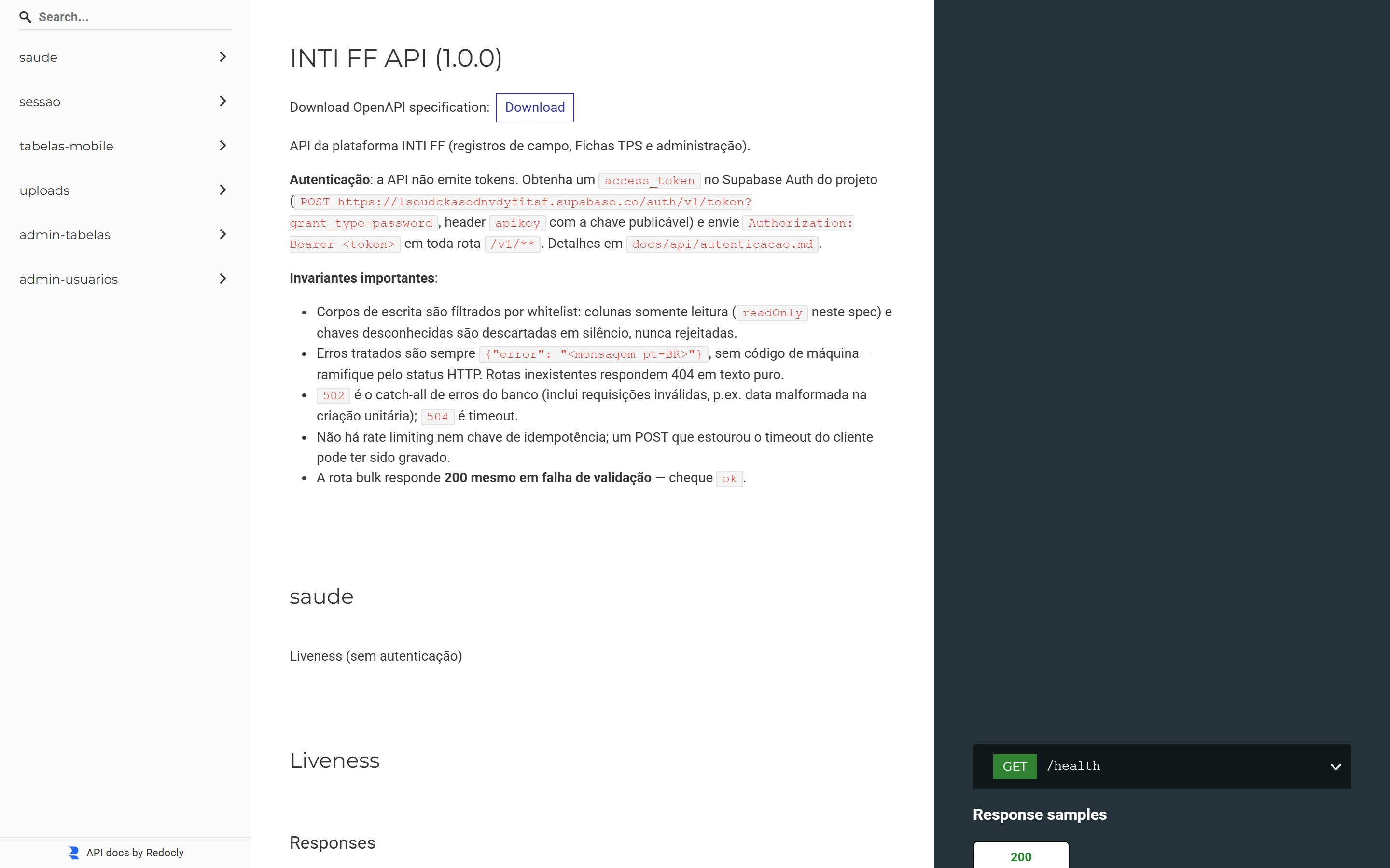 Documentação pública da API, gerada da especificação OpenAPI 3.1