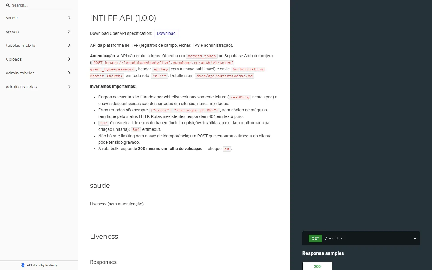 Documentação pública da API, gerada da especificação OpenAPI 3.1
