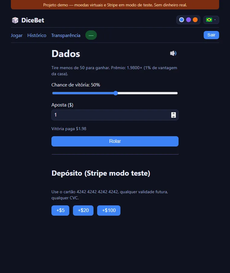 A aposta, com chance e prêmio calculados na hora