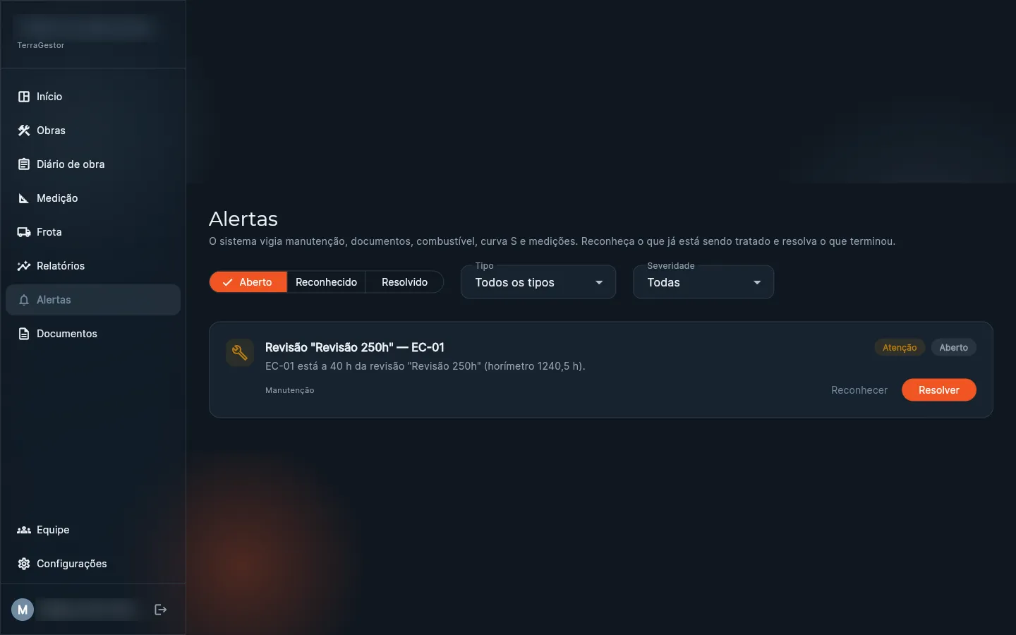 Alertas automáticos de manutenção e pendências