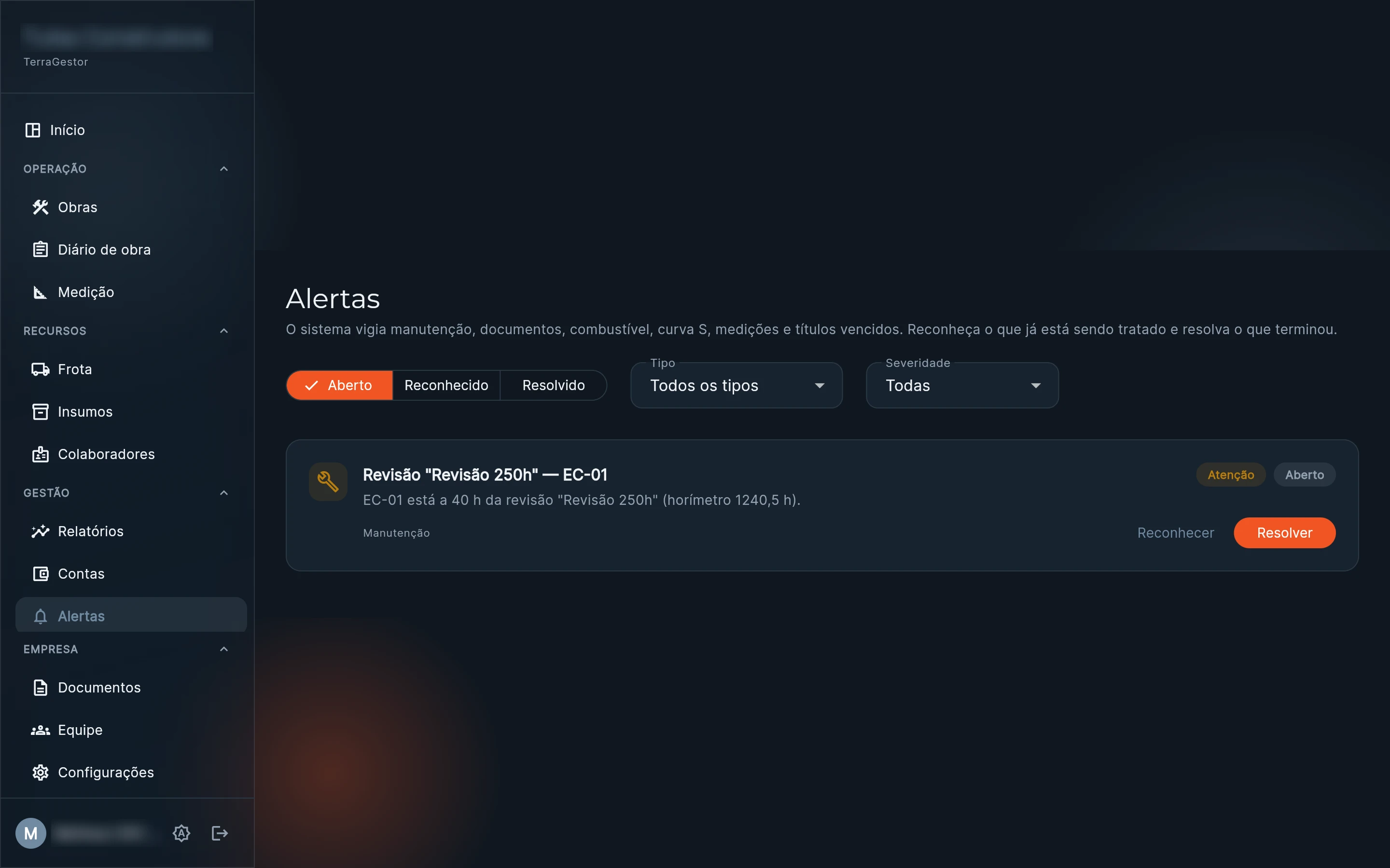 Alertas automáticos de manutenção e pendências