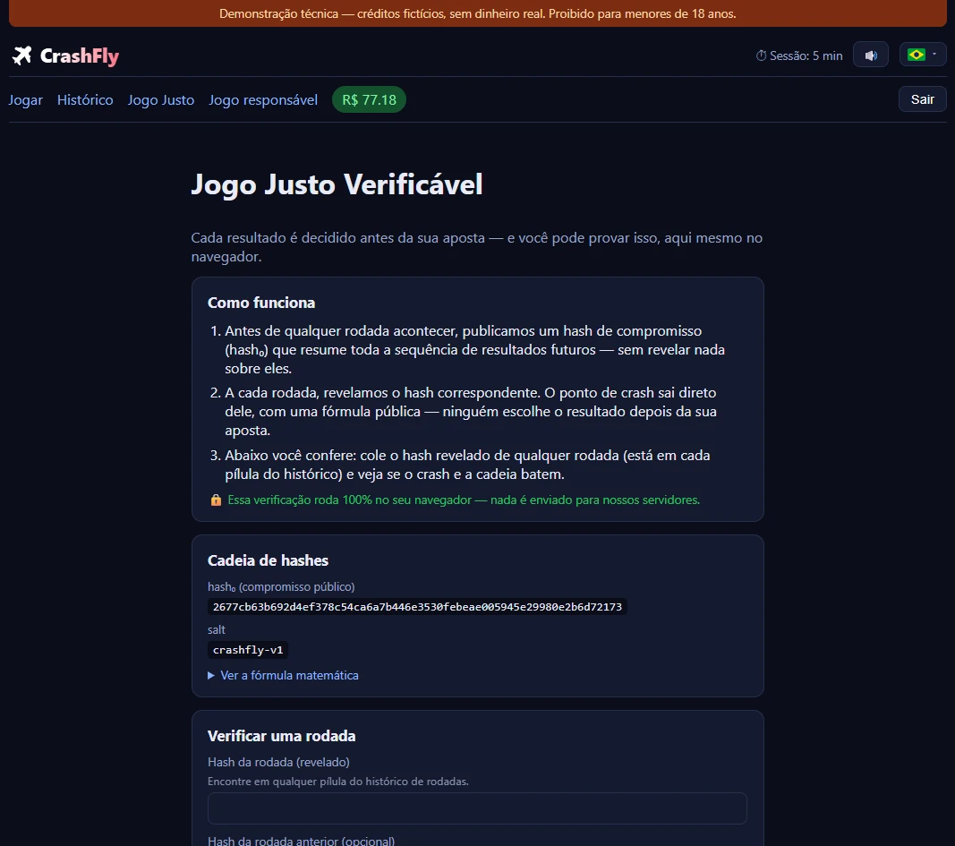 Jogo Justo Verificável: o compromisso público e a verificação da cadeia de hashes no navegador